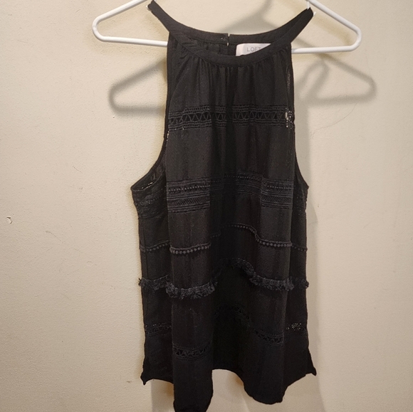 Ann Taylor LOFT Black Fringe tank top size L - Picture 1 of 11